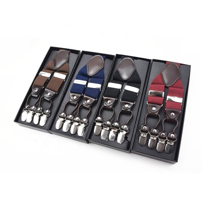 Meetee Fashion Galluses High-end Boxed 6-clip Thickening Color Men's Gallus Suspender